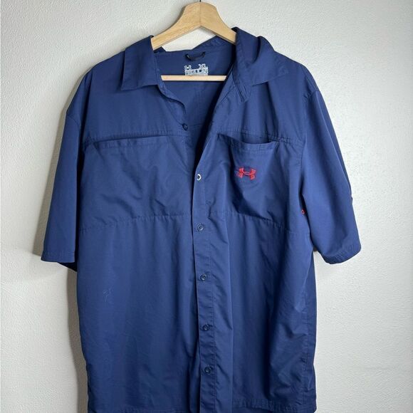 Under Armour ole miss short sleeve button down shirt men’s size XL blue - Picture 1 of 9